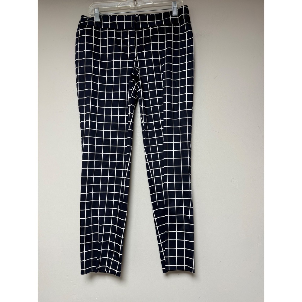Talbots Signature‎ Navy Blue White Windowpane Grid Ankle Pants Size 8 Slim Leg